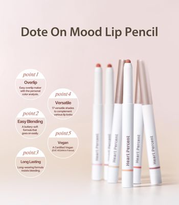 Heart Percent Dote On Mood Lip Pencil, Long-Lasting Creamy Lip Crayon Smooth Color Liner Retractable Lipstick Pencil 0.8g, #04. Strawberry Milk