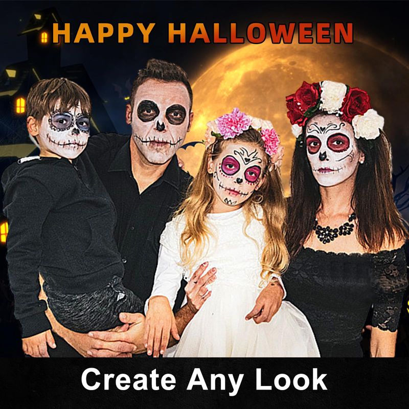 White Black Face Body Paint,Halloween Clown Makeup Kit with 2 Brushes,Professional White Black Face Body Painting Kit for Clown, Joker, Theater, Cosplay, Costume, SFX Make-up