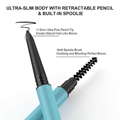 TurritopsisD Eyebrow Pencil Liner 2-Pack Dark Brown Waterproof Long-Lasting Retractable Extra-thin Pen Built-in Brush Create Eye Brow Natural Makeup