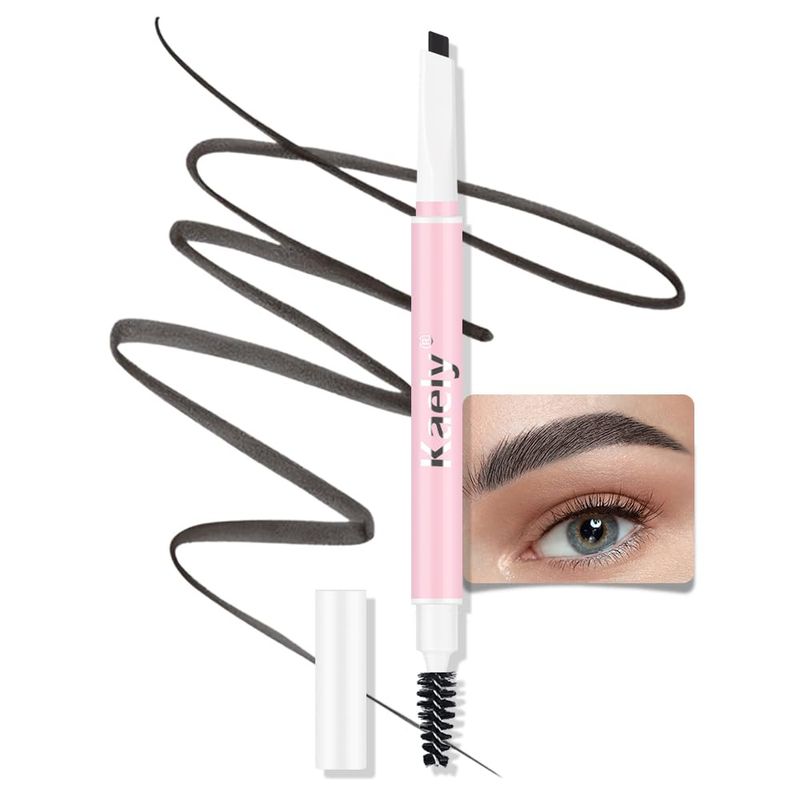Kaely 2in1 Waterproof Eyebrow Pencil, Longwearing Eye Brow Pencils for Women Makeup, Mechanical Eyebrow Pen with Spoolie Brush, lapiz de cejas a prueba de agua, 01 Ebony