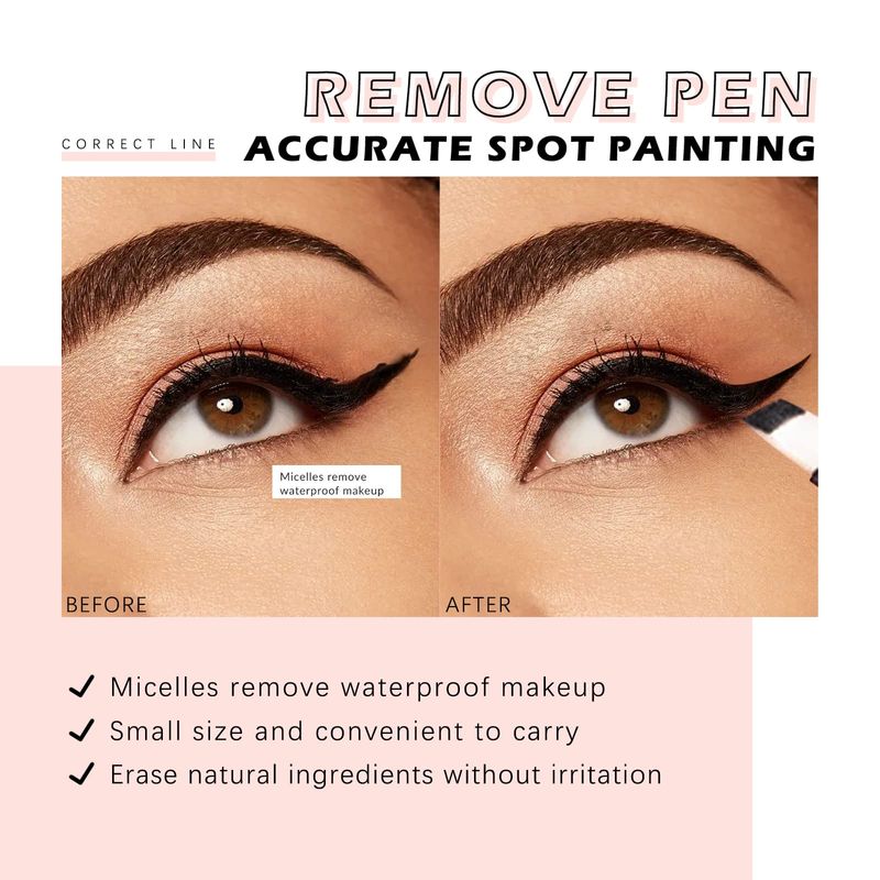 HOSAILY 2Pcs Makeup Remover Pen Quick Fix Makeup Cleanser Eraser Pen Correct Makeup Mistakes Makeup Corrector Pen for Eyes Lips Face Correction Eyeliner Lipstick Mascara Fixer with 3 Replacement Heads