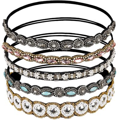 Teenitor 5pcs Hairbands for Women, 5 Rhinestone Beaded Headbands, Head Bands for Women&#39;s Hair Fashionable Handmade Crystal Beaded Elastic hairbands, 20-26.8&quot;(51-68cm), 1 Count (Pack of 5), HAIRBAND