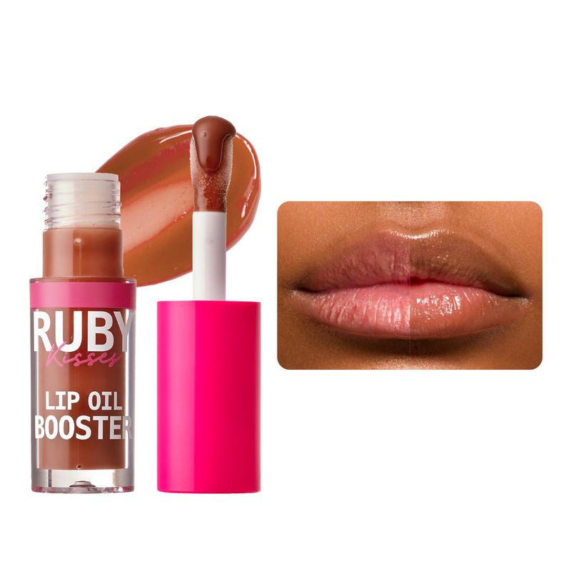 Ruby Kisses Lip Oil Booster, Hydrating Lip Gloss with Nourishing Natural Oil Blend, Jumbo Wand for Easy Application, Non-Sticky Formula (Honey Waffles)