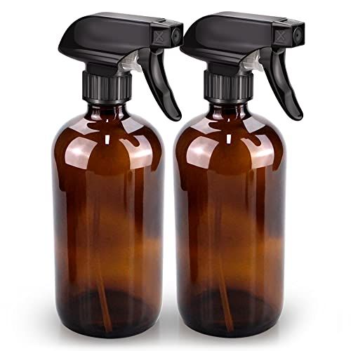 Bontip Glass Spray Bottle, Amber Glass Spray Bottle Set &amp; Accessories for Non-toxic Window Cleaners Aromatherapy Facial Hydration Watering Flowers Hair Care (2 Pack16 oz) (Amber)