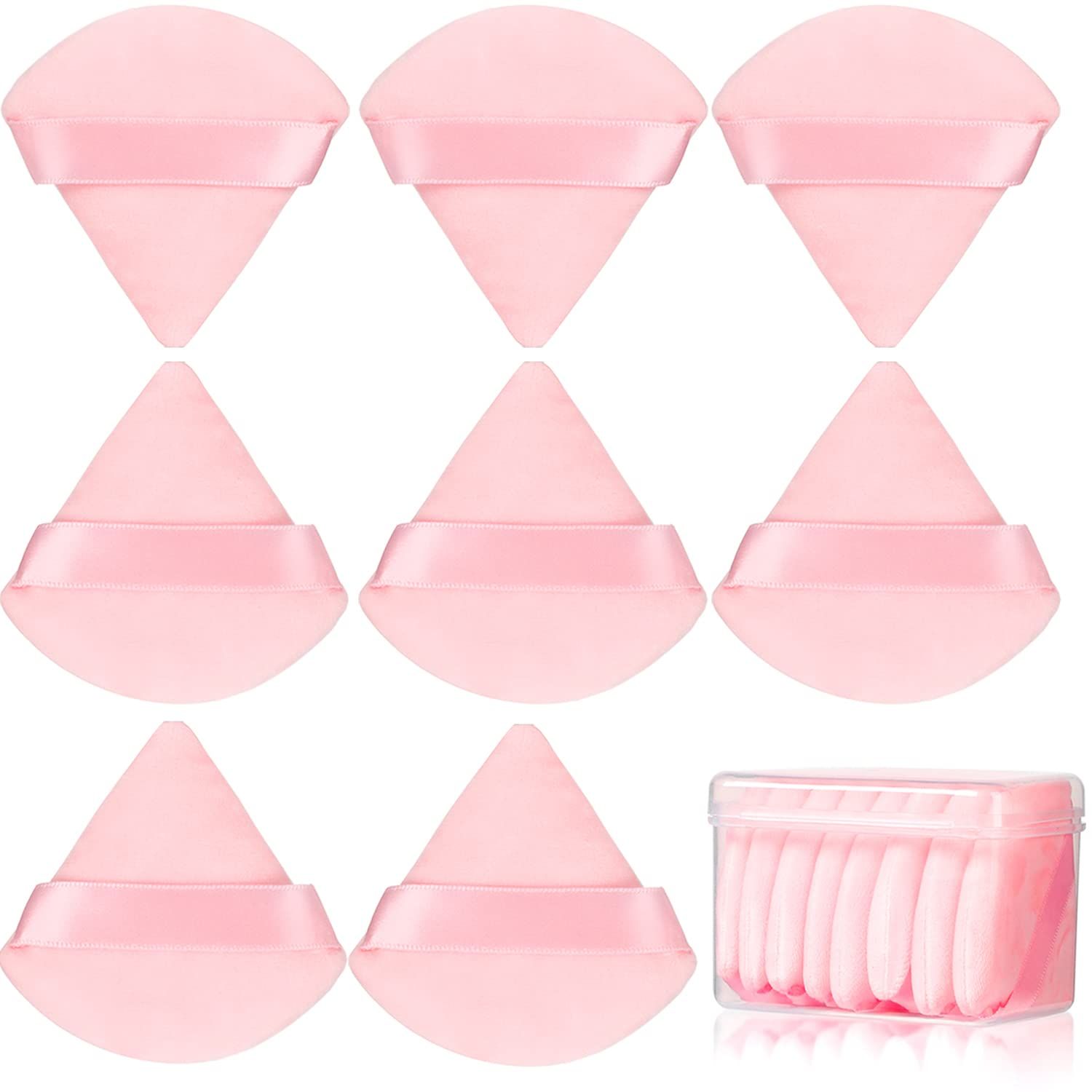 8 Pcs Cotton Powder Puff Face,JASSINS Triangle super soft for Both dry and wet Makeup SettingConcealerLoose and Body PowderFoundationBlush Makeup Sponge Set (Pink)