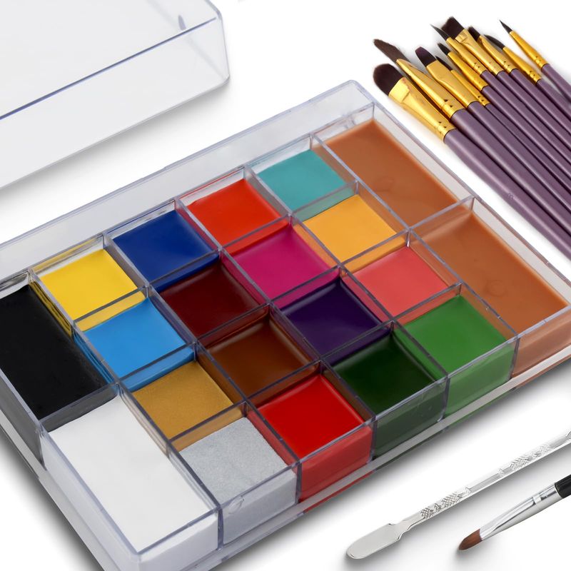 SOVONCARE Oil Based Face Painting Kit Professional for Kids20 Colors Facepaint Halloween Makeup Professional Face Painting Kit with 12 Brushes for Kids Cosplay SFX Party Special Effects Makeup