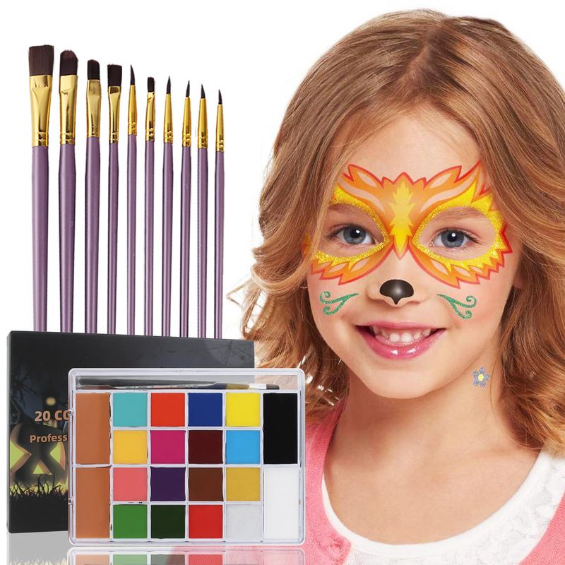SOVONCARE Oil Based Face Painting Kit Professional for Kids20 Colors Facepaint Halloween Makeup Professional Face Painting Kit with 12 Brushes for Kids Cosplay SFX Party Special Effects Makeup