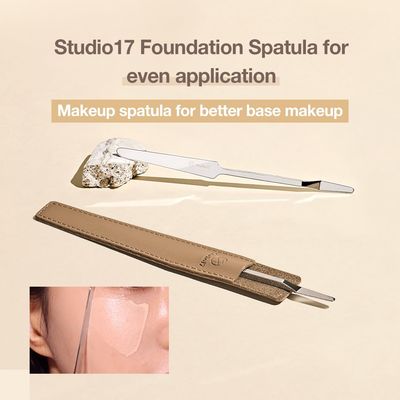 STUDIO17 Foundation Spatula Made of Stainless Steel | Professional Makeup Spatula for Even Application of Foundation | Double Edged Spatula for Small Area of Face | Pouch Included for Clean Storage