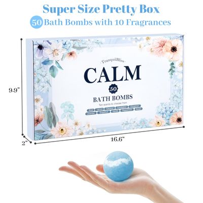 TranquilBliss Bath Bombs Set with 10 Rich Scents, 50 PCS Bath Bombs for Women, Natural Bubble Bath Bombs with Shea Butter & Safe Oil, Ideal for Christmas, Birthday, Valentine's Day Present Giving