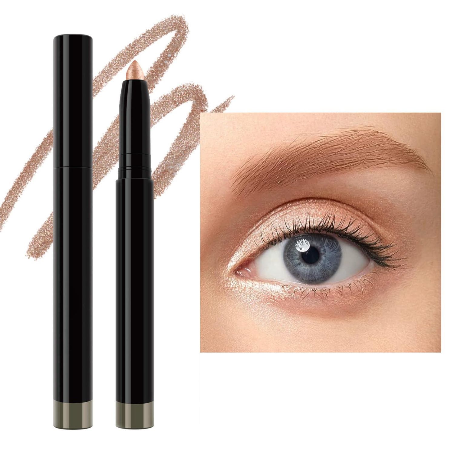 Silvercell Eyeshadow Stick Long Lasting Shimmer, Glitter Eyeliner Cream Highly Pigmented, Waterproof Eye Shadow Pencil Metallic Pearlescent, Eye Highlighter Stick Easy to Apply Festival Makeup (02#)