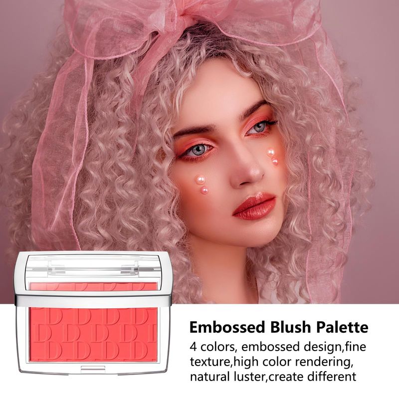 WALULAN Embossed Blush, Palette Pink Dark Powder Blush Palette