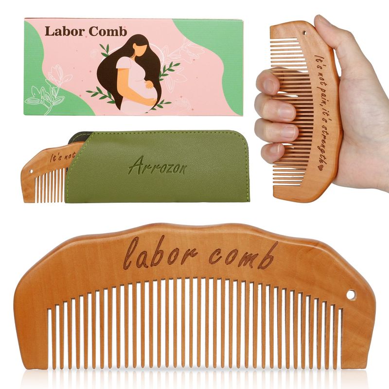 Arrozon Birth Comb for Women Labor, Wooden Labor Comb Natural Labor and Delivery Essentials, Birthing Comb Labor Gifts for Pregnant Women, Wood Comb Baby Shower Gifts (Designed for Moms)
