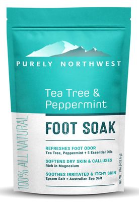 PURELY NORTHWEST-Tea Tree Oil &amp; Peppermint Foot Soak with Epsom Salt-for Stubborn Foot Odor, Athletes Foot Burning &amp; Itching, Damaged Discolored Nails-A Natural Callus Remover 16 Ounces