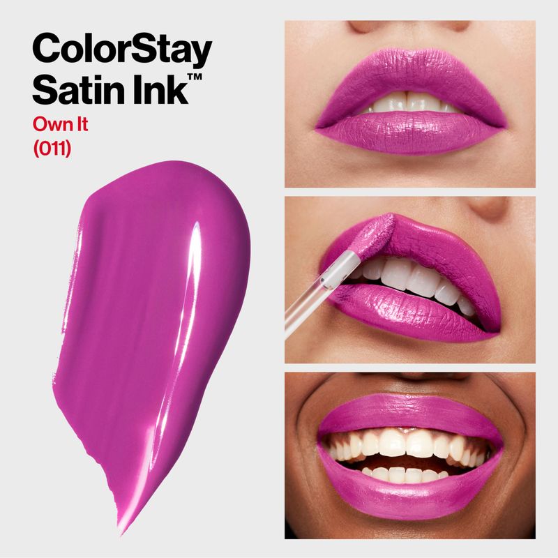 Revlon Liquid Lipstick, Face Makeup, ColorStay Satin Ink, Longwear Rich Lip Colors, Formulated with Black Currant Seed Oil, 011 Own It, 0.17 Fl Oz