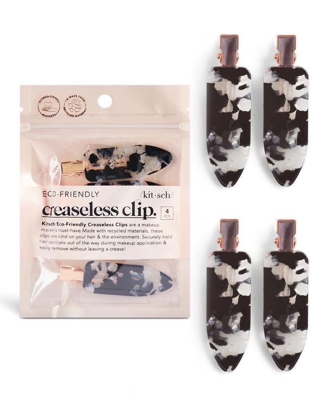 Kitsch Creaseless Hair Pins, No Crease Hair Clips for Makeup, No Bend Hair Clips for Styling, Stylish Makeup Hair Clips &amp; Hair Styling Clips, Pin Curl Clips for Hair, 4pc Set