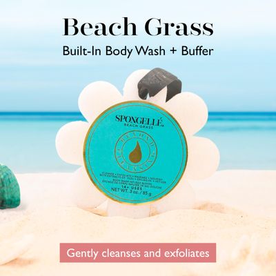 Spongelle Beach Grass Wild Flower Buffer Body Scrubber | Bath &amp; Shower Loofah for Women | Exfoliator with Body Wash Infused Sponge | 14 uses