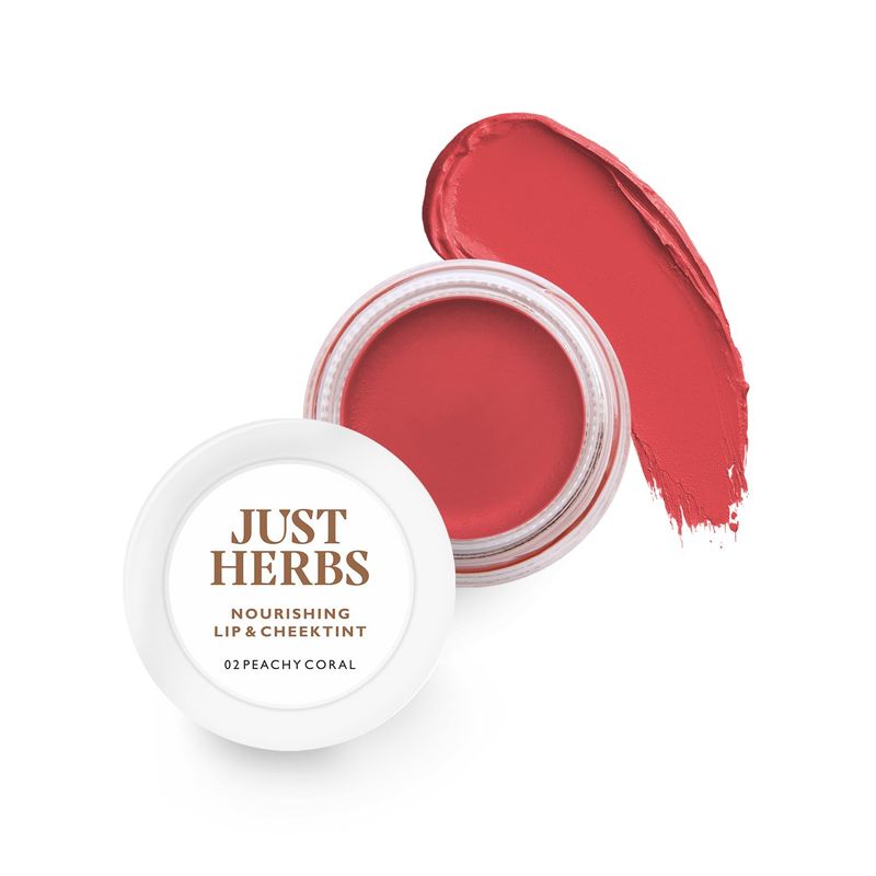 Just Herbs Organic Creamy Matte 3 in 1 Lip &amp; Cheek Tint, Blush For Women - SLS,Chemical &amp; Paraben Free - 0.14 fl. oz. (Peachy coral)