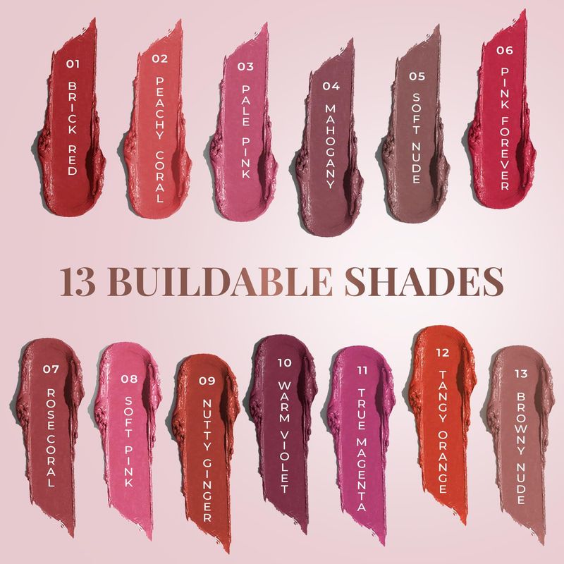 Just Herbs Organic Creamy Matte 3 in 1 Lip &amp; Cheek Tint, Blush For Women - SLS,Chemical &amp; Paraben Free - 0.14 fl. oz. (Peachy coral)