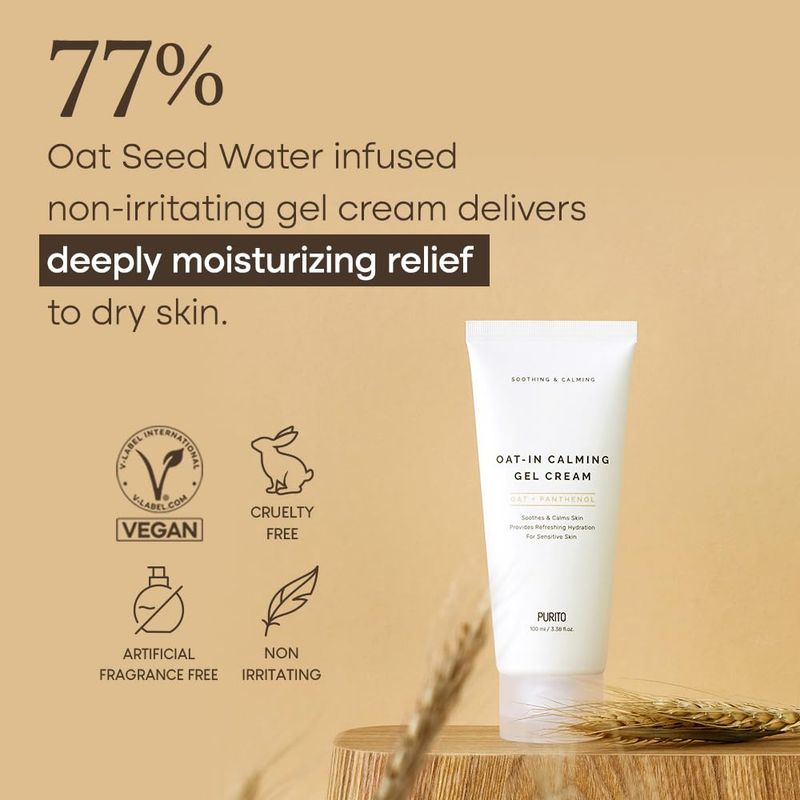 PURITO Oat-in Calming Gel Cream 100 ml  3.38 fl. oz. vegan, facial cream, moisture cream for face, natural ingredients