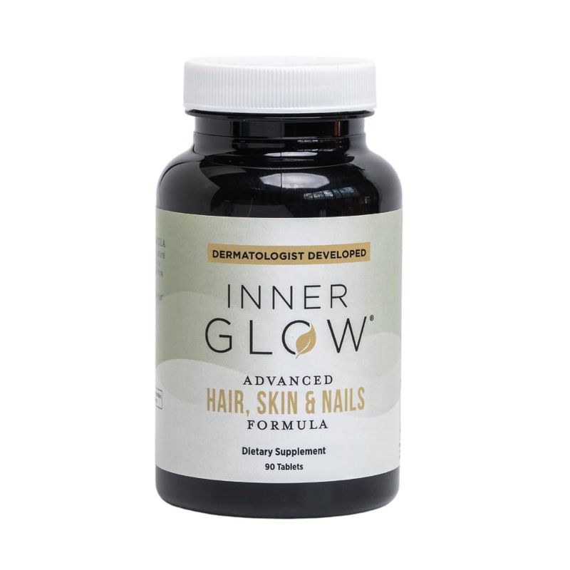 Inner Glow Advanced Hair, Skin &amp; Nails Formula - Dermatologist and Plastic Surgeon Developed, clinically Tested for visibly Stronger and Thicker Hair in 12 Weeks