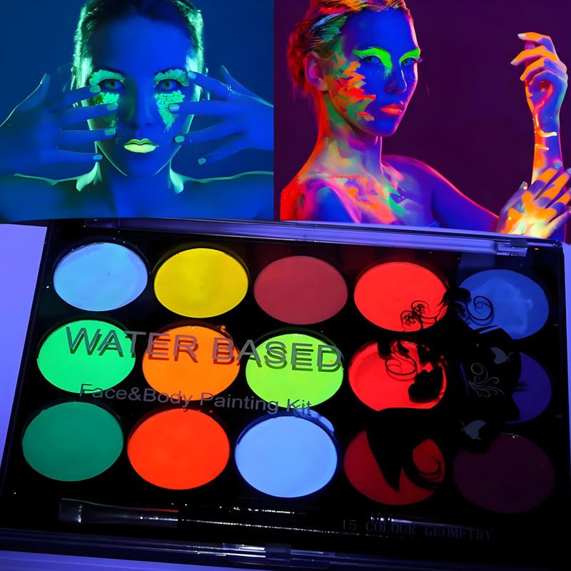 15 Colors Neon Face Paint UV Light Body Paint Glow in The Dark for Halloween Washable Kids Adult Rave Party Cosplay