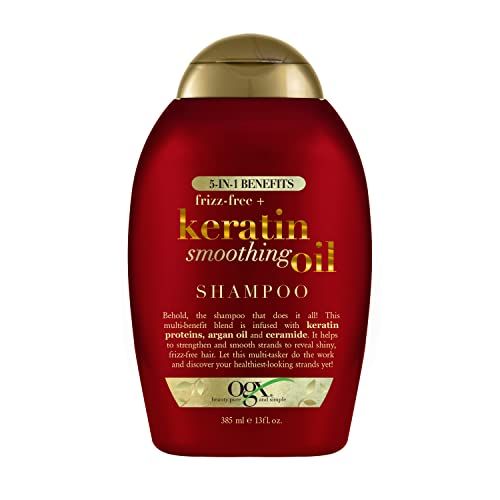OGX Frizz-Free  Keratin Smoothing Oil Shampoo, 5 in 1, for Frizzy Hair, Shiny Hair