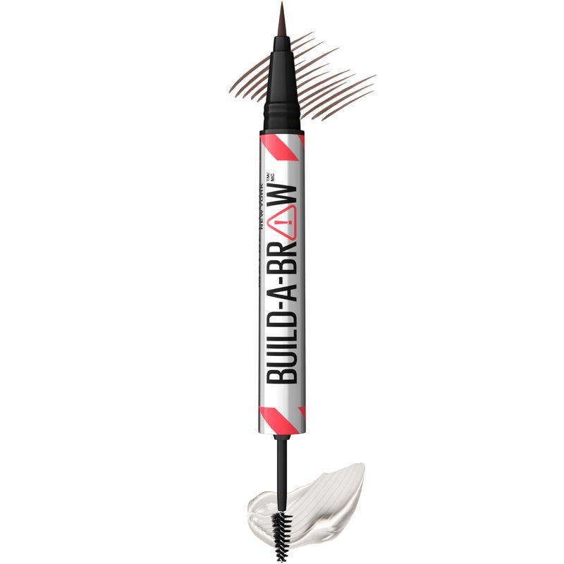 Maybelline Build-A-Brow 2-in-1 Brow Pen and Sealing Brow Gel, Eyebrow Makeup for Real-Looking, Fuller Eyebrows, Deep Brown, 1 Count