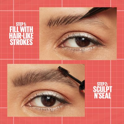 Maybelline Build-A-Brow 2-in-1 Brow Pen and Sealing Brow Gel, Eyebrow Makeup for Real-Looking, Fuller Eyebrows, Deep Brown, 1 Count