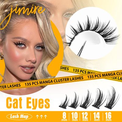 JIMIRE Manga Lash Clusters Natural Look Anime Japanese Eyelash Clusters 10-16MM D Curl Cluster Eyelash Extensions Cute Individual Manga Lashes for Cosplay