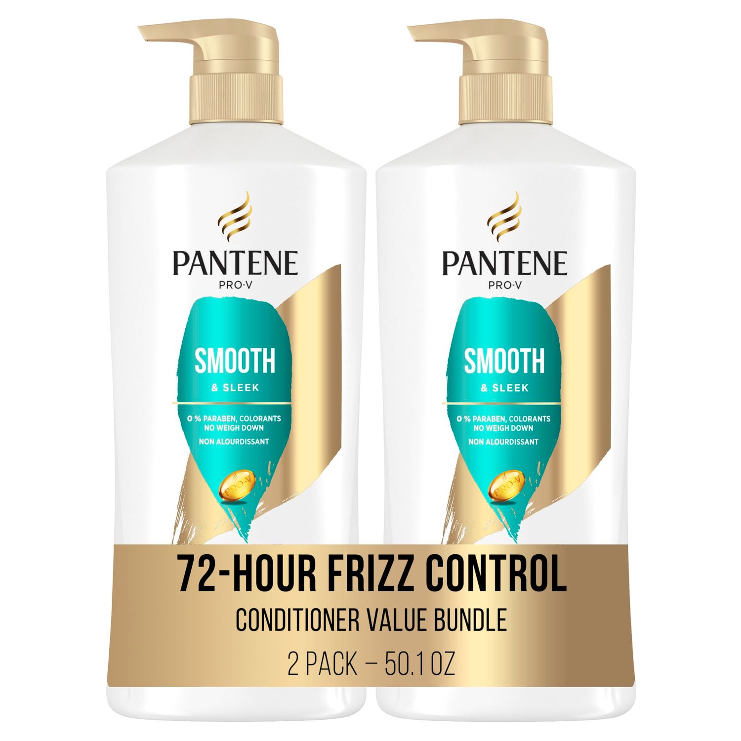 PANTENE PRO-V Smooth &amp; Sleek Conditioner, 25.1 oz, Twin Pack and Intense Rescue Shot Treatment 0.5 oz for dry hair