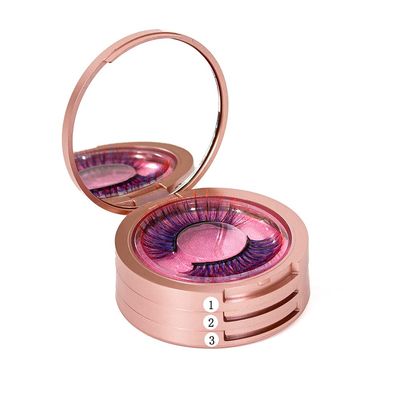 YiQiYi Eyelash Storage Box-2 Pack Eyelash Holder Case with Mirror 3Layers Circle Eyelash Box with Lash Holder Empty Makeup Case Travel for Women and GirlsRose Gold)