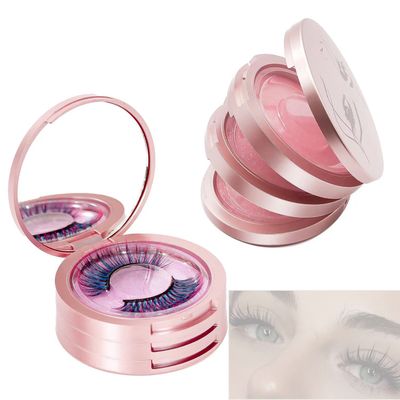 YiQiYi Eyelash Storage Box-2 Pack Eyelash Holder Case with Mirror 3Layers Circle Eyelash Box with Lash Holder Empty Makeup Case Travel for Women and GirlsRose Gold)