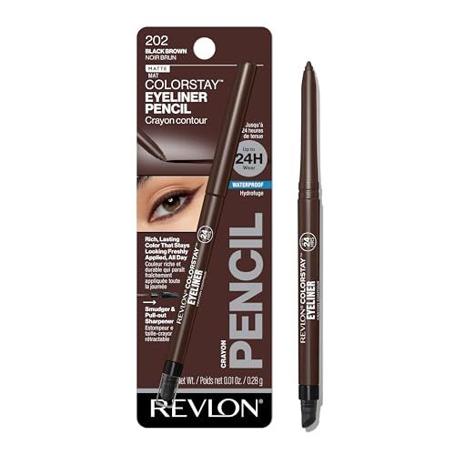 Revlon ColorStay Pencil Waterproof Eyeliner, Smudge-Proof, Eye Makeup with Built-In Sharpener, Packaging May Vary, 202 Black Brown, 0.01 Oz