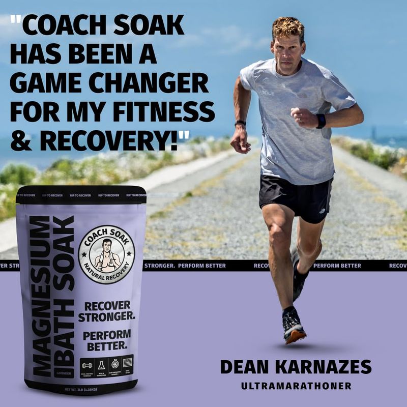 Coach Soak Magnesium Flakes Bath Soak - Absorbs Faster Than Epsom Salt Bath Soak for Pain - Recovery Bath Salts with Dead Sea Salt, 21 Minerals and Essential Oils (Calming Lavender)