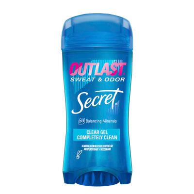 Secret Outlast Antiperspirant Deodorant for Women, Sweat &amp; Odor Protection, PH Balancing Minerals, Clear Gel, Completely Clean Scent, 2.6 oz