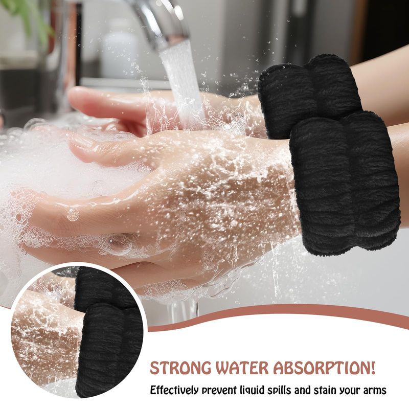 Darfukei Face Washing Wristbands, 4pcs Spa Wristbands for Washing Face, Absorbent Arm Wrist Towels for Women Men Coral Velvet, Retractable Elastic Band, Great Gift Choice