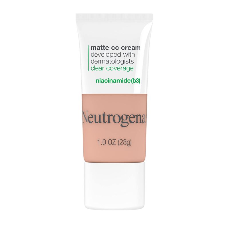 Neutrogena Clear Coverage Flawless Matte CC Cream, Full-Coverage Color Correcting Cream Face Makeup with Niacinamide (b3), Hypoallergenic, Oil Free &amp; -Fragrance Free, Cool Beige, 1 oz