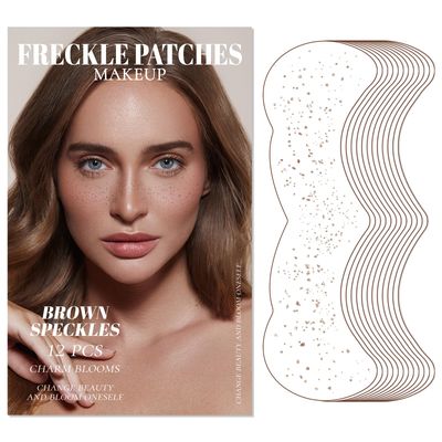 Brown Glitter Freckles Makeup Patches, 12PCS Speckles Face Tattoos Sticker Set, Temporary Face Sparkle Sticker Makeup Accessories for Women Girl, Lasting &amp; Waterproof