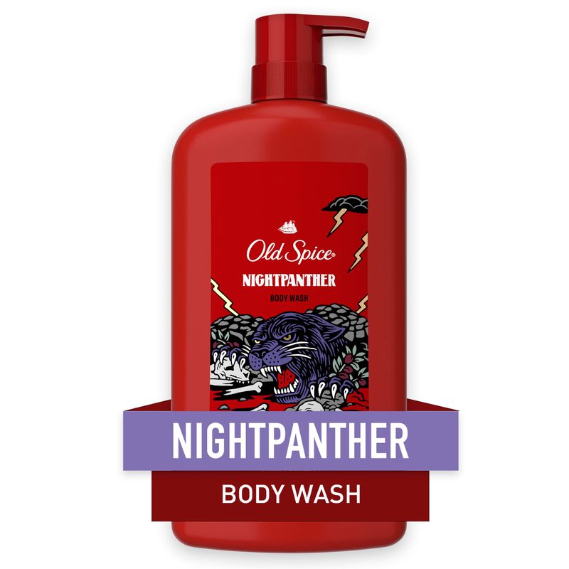 Old Spice Wild Body Wash for Men, 247 Shower Fresh, 3X Defense, Long Lasting Lather, NightPanther Scent, 33.4 oz