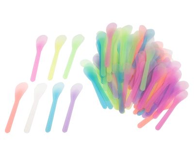 QsQueen 100 PCS Cosmetic Spatula for Makeup Face Mask Plastic Spoon Disposable Makeup Tools for Mixing and Sampling 4.88&#39;&#39; x 1.06&quot; Random Color