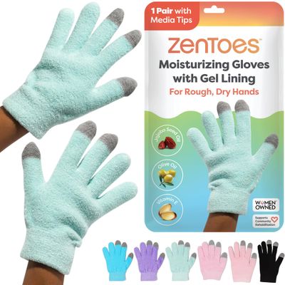 ZenToes Moisturizing Gloves for Dry Hands and Eczema, Gel Infused with Jojoba Seed Oil, Olive Oil and Vitamin E, Overnight Hand Moisturizer (OSFM, Fuzzy Mint Green with Media Tips)