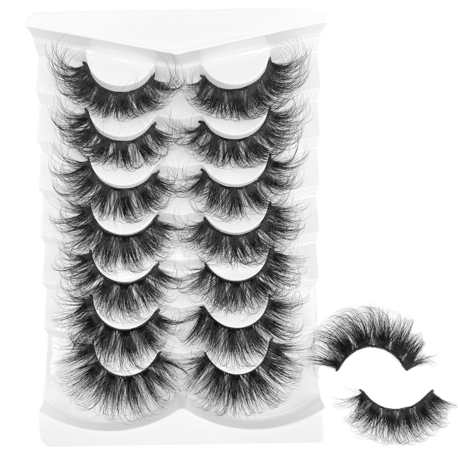 Mink Lashes Fluffy False Eyelashes 25mm Long Strip Lashes D Curl Lash Strips 7 Pairs Strip Lashes 3D Volume Lashes Wispy Lashes pestaas postizas naturales, by Anforlin