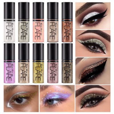 10Pcs Colorful Liquid Glitter Eyeshadow Eyeliner Sticks Kit, Korean Makeup, Shimmer Matellic Eye Shadow Liner Make Up, Quick Drying &amp; Waterproof Bling Under Eye Shadow