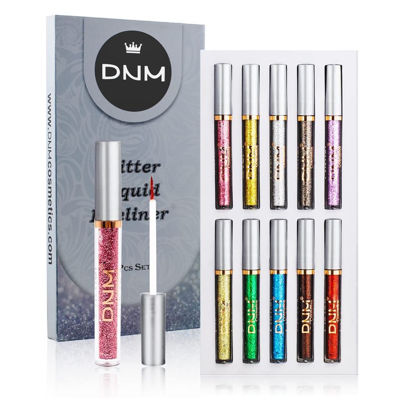 VOLLUCK 10 Colors Glitter Eyeliner liquid, Metallic Shimmer Glitter Eyeshadow, Long Lasting Waterproof Sparkling Eyeliner Eye Shadow Set for Party Festival Makeup