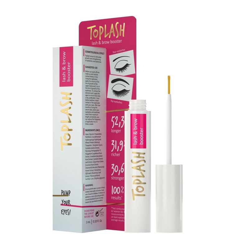 TOPLASH Eyelash Growth Serum - Innovative Formula for Longer, Thicker, Fuller Brows &amp; Lashes - Natural, Cruelty-Free &amp; Hypoallergenic - 0.10 fl.oz.