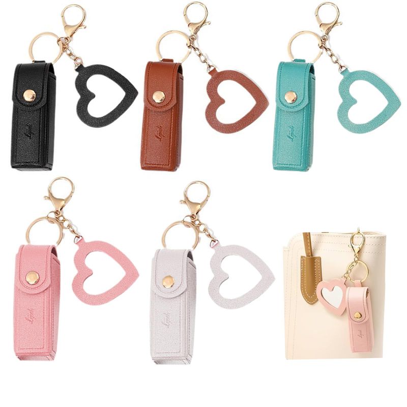 KuuGuu 5 PCS Lipstick Holder Keychain PU Leather Potable Chapstick Holder with Mirror Soft Lip-Balm Holder Travel Storage Case, Lipstick Pouch, Mini Bag Balm for Chapstick Perfume Fingernail Polish