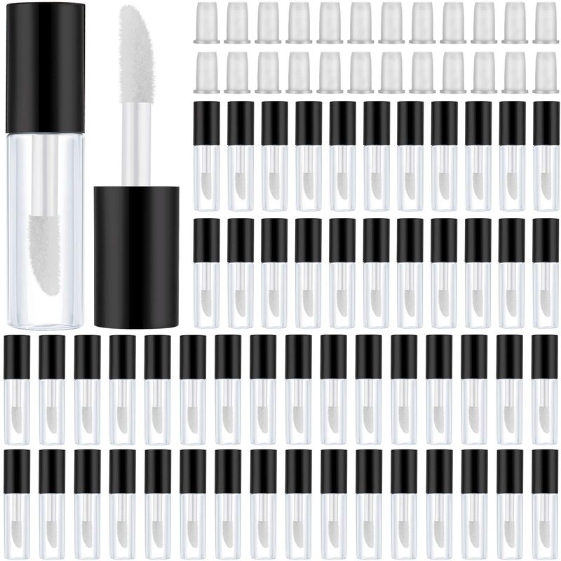 100 Pieces 1.2 ml Clear Mini Lip Gloss Tube Refillable Empty Lip Balm Gloss Containers Bottles Transparent Mini Lipstick Containers for Women DIY Makeup(Black)