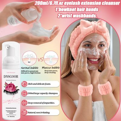 DIY Lash Extension Kit with 280 PCS 9-16mm 40D Lashes Clusters 200ml6.7fl.oz Lash Cleanser Eyelash Shampoo Mini USB Portable Lash Fan Bond and Seal Remover Eyeliner Eyelid Cleaning Brush