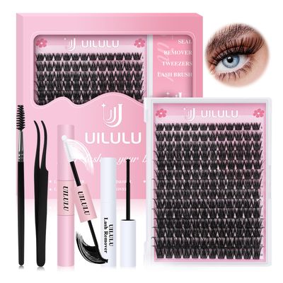 Uilulu Lash Clusters kit 8-18mm DIY Lash Extension Kit 168 Natural Lash Clusters 0.07D D Curl Wispy Individual Eyelash Clusters False Lashes Eye Lash Extension Lash Kits Extensions Kit