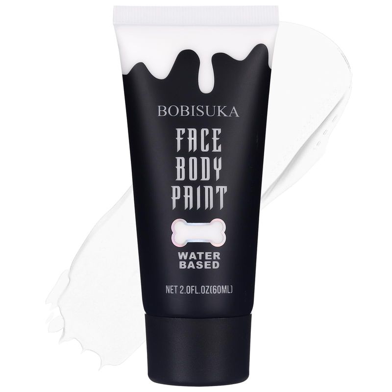 BOBISUKA White Face Body Paint, Water Based Face Painting for Art Theater Halloween Party Cosplay Clown SFX Makeup for Women Adults, Non-Toxic Washable